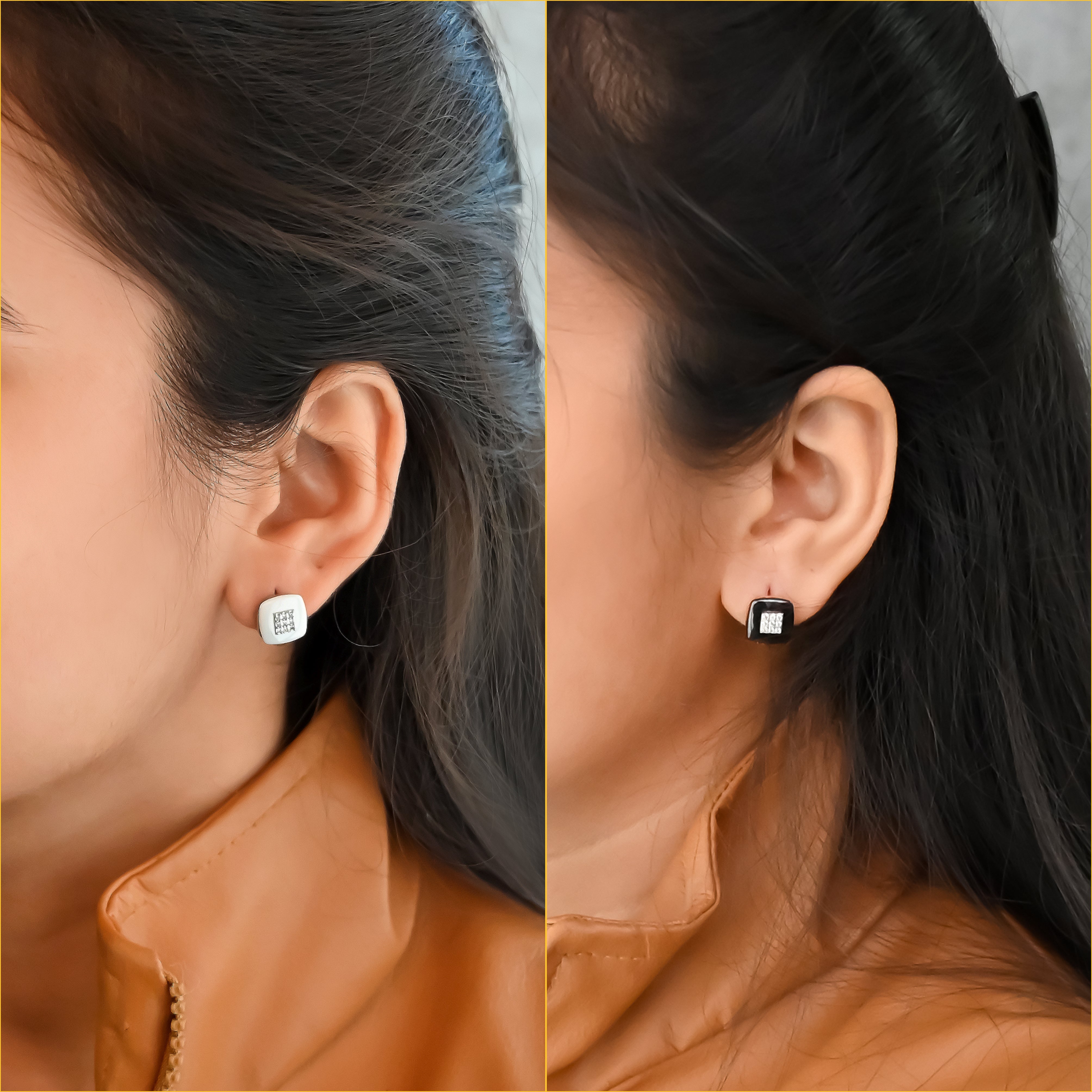 Rose Gold & Black Ceramic CZ Hoop