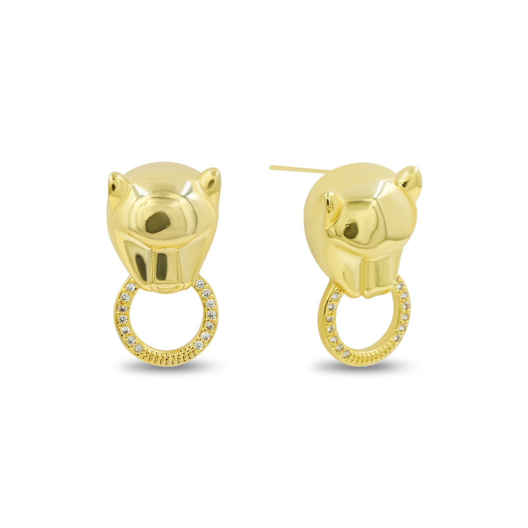 Wolf Head Ring Stud Earrings | Golden/Silver Polish