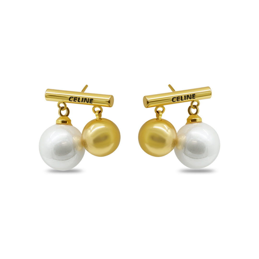 Geometric Alloy Pearl Stud
