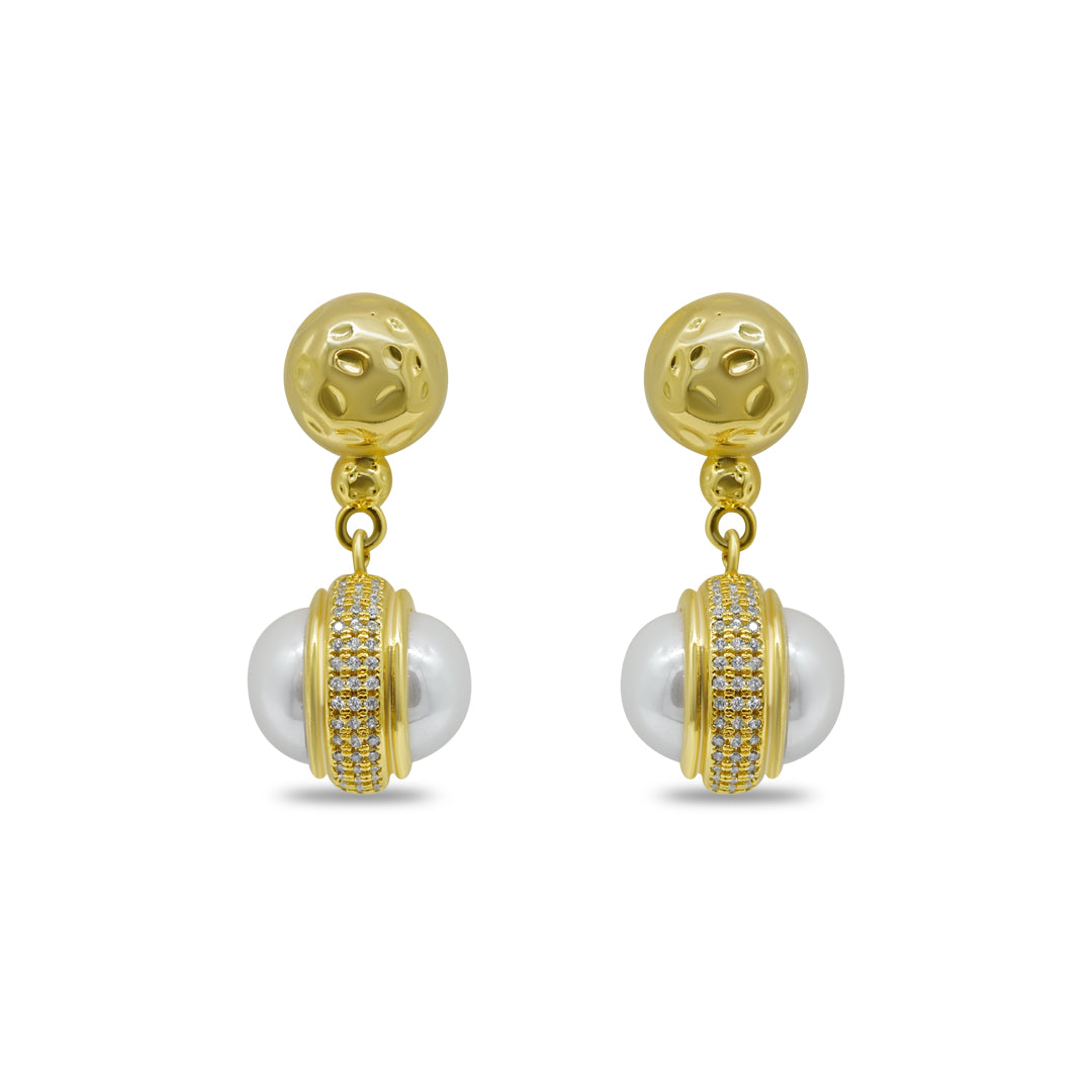 Round Stud & Pearl Drop Earring | 18k Gold Plated