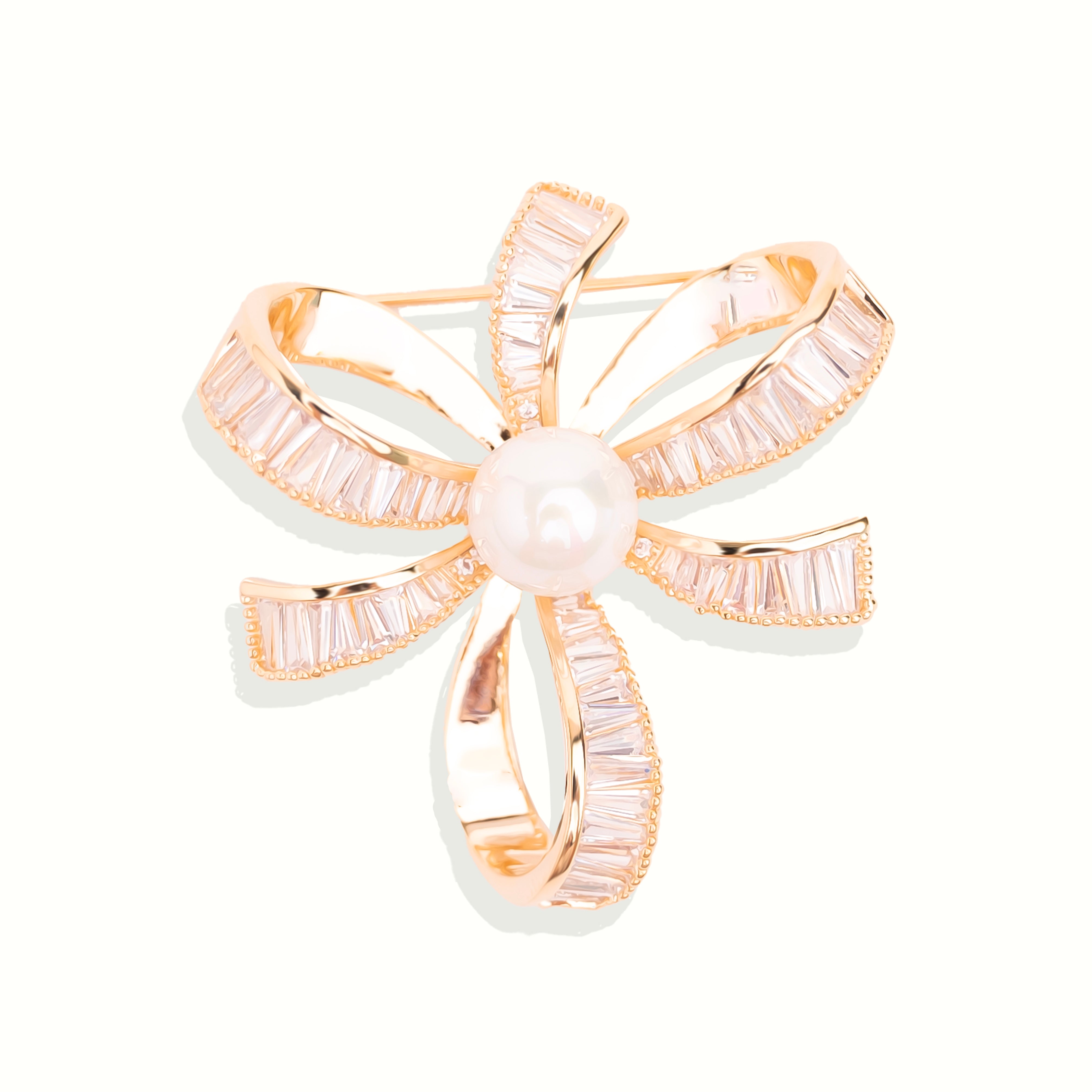 Pearl Bow Brooch Pin | 18k Gold Plated
