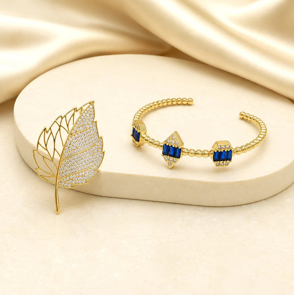 Pave Leaf Brooch & Sapphire Bracelet