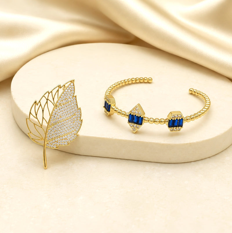 Pave Leaf Brooch & Sapphire Bracelet