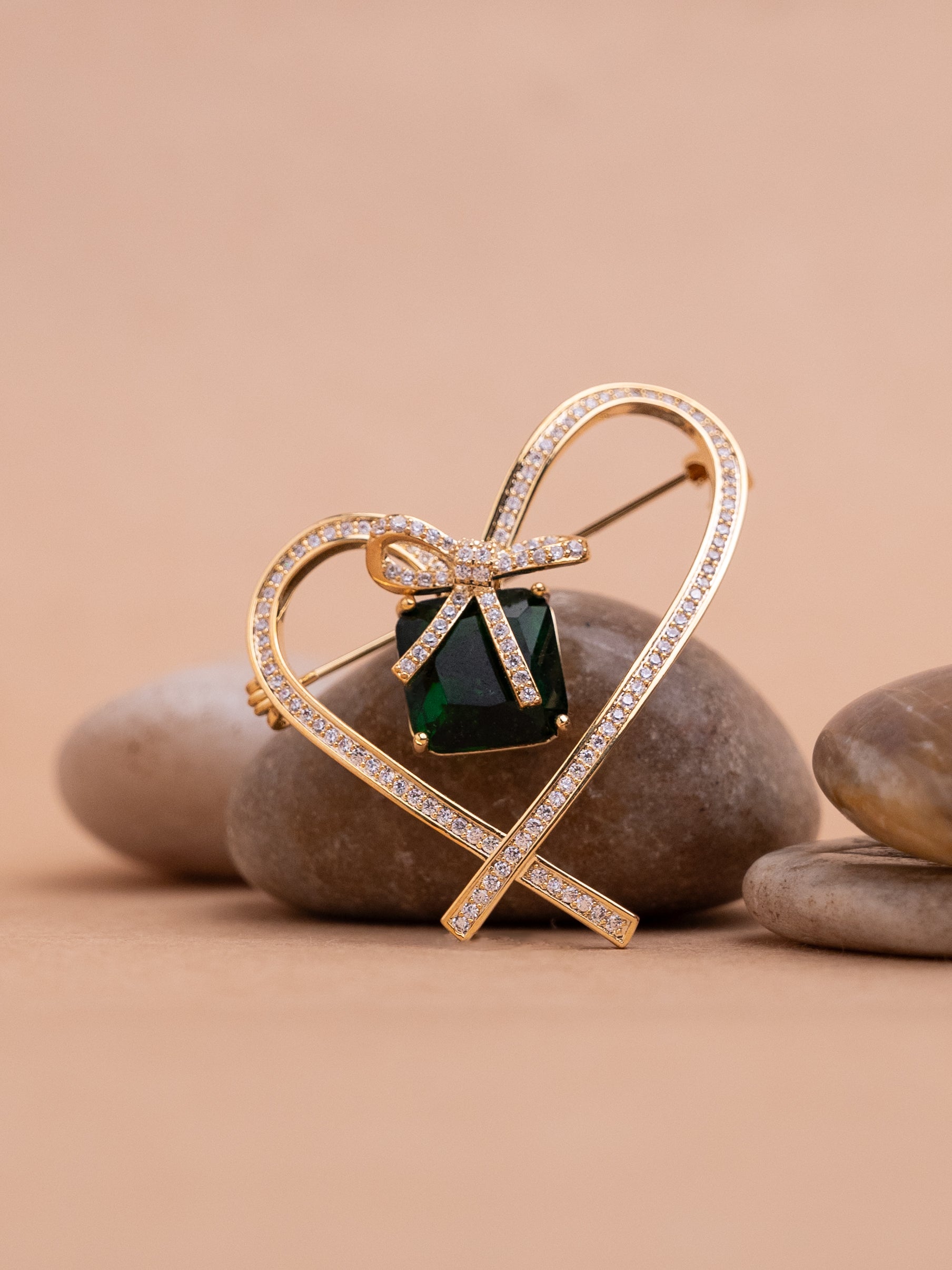 Green Emerald Heart  Brooch Pin