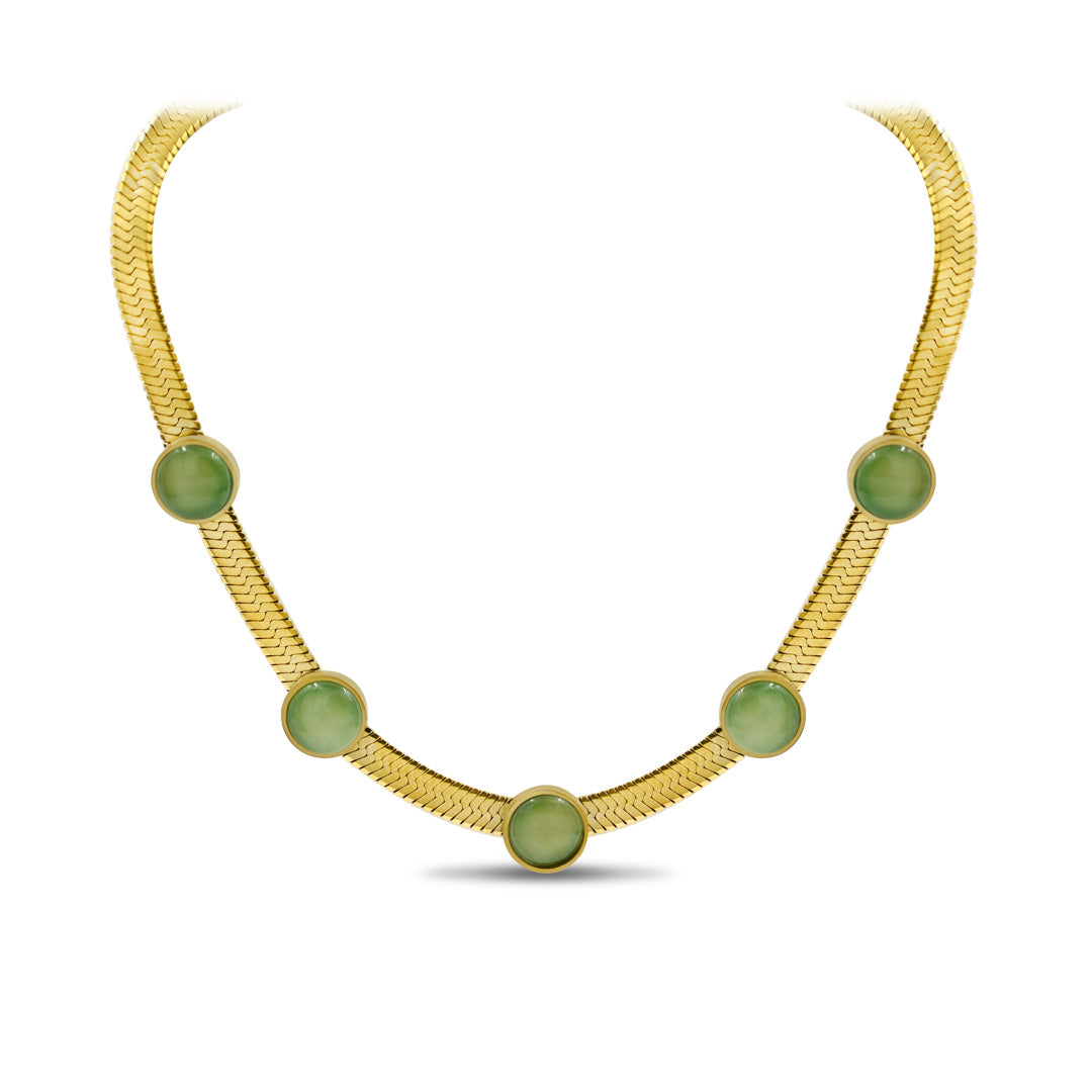 Green Stone Studded Snake Chain Necklace | 18k Gold Plated