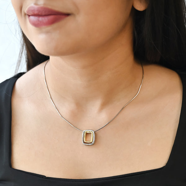 Sterling Silver and Gold Interlocking Rectangle