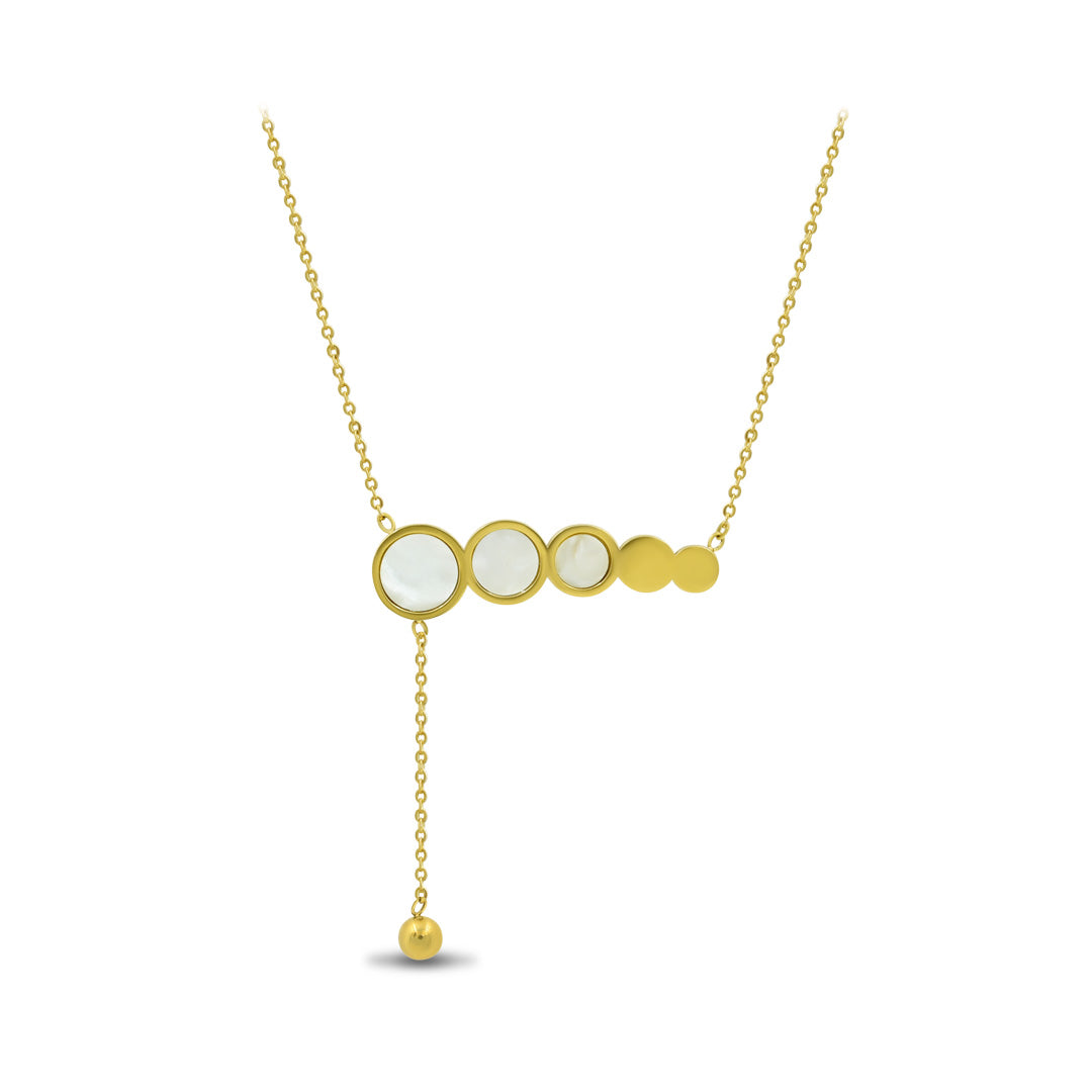 Circles White Pearl Enamel Dangling Necklace | 18k Gold Plated