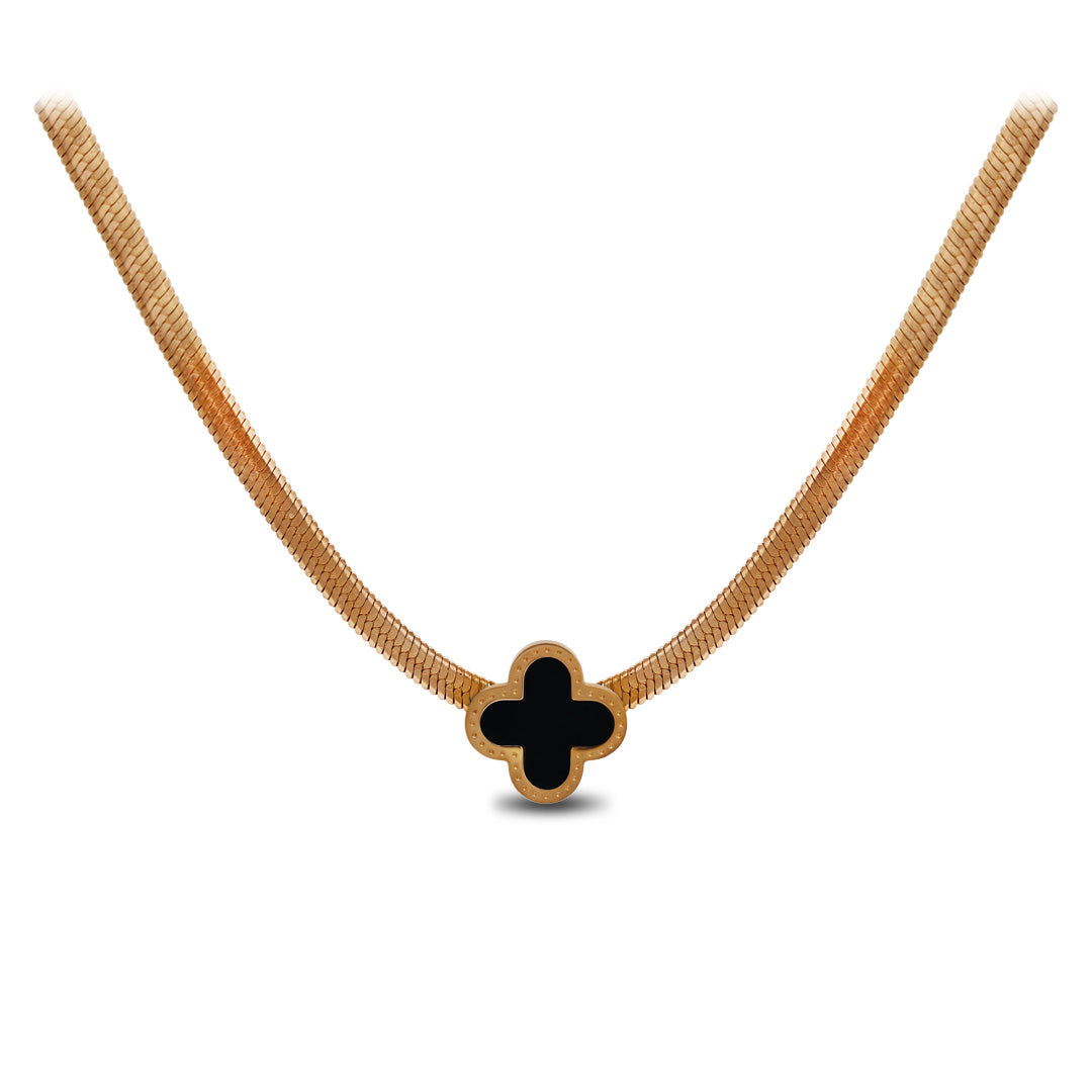Black Clover Snake Chain Necklace | 18k Gold Plated