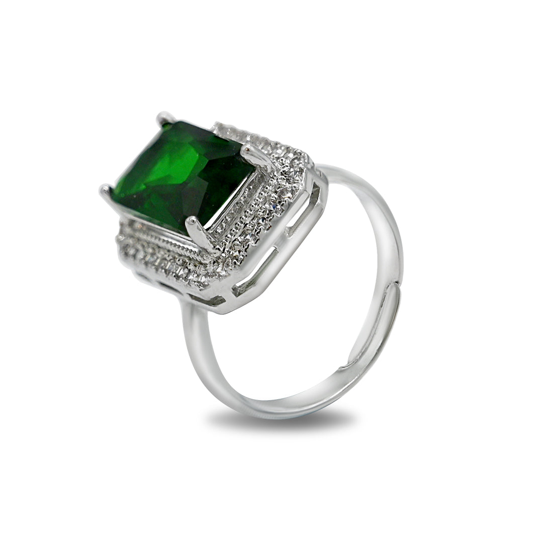 Emerald Stone Silver Ring | Silver Finish