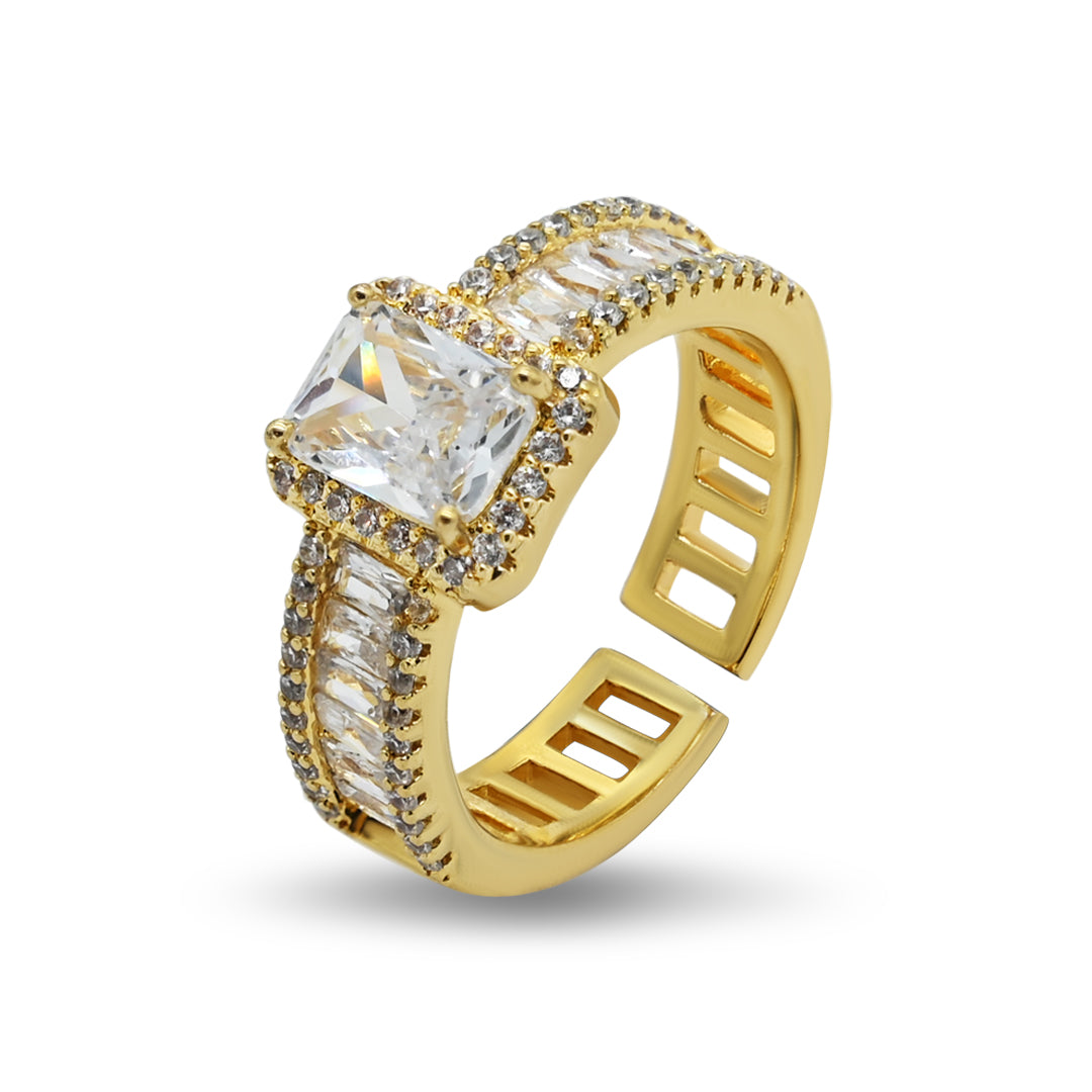 Silver Emerald CZ Ring | 18k Gold Plated