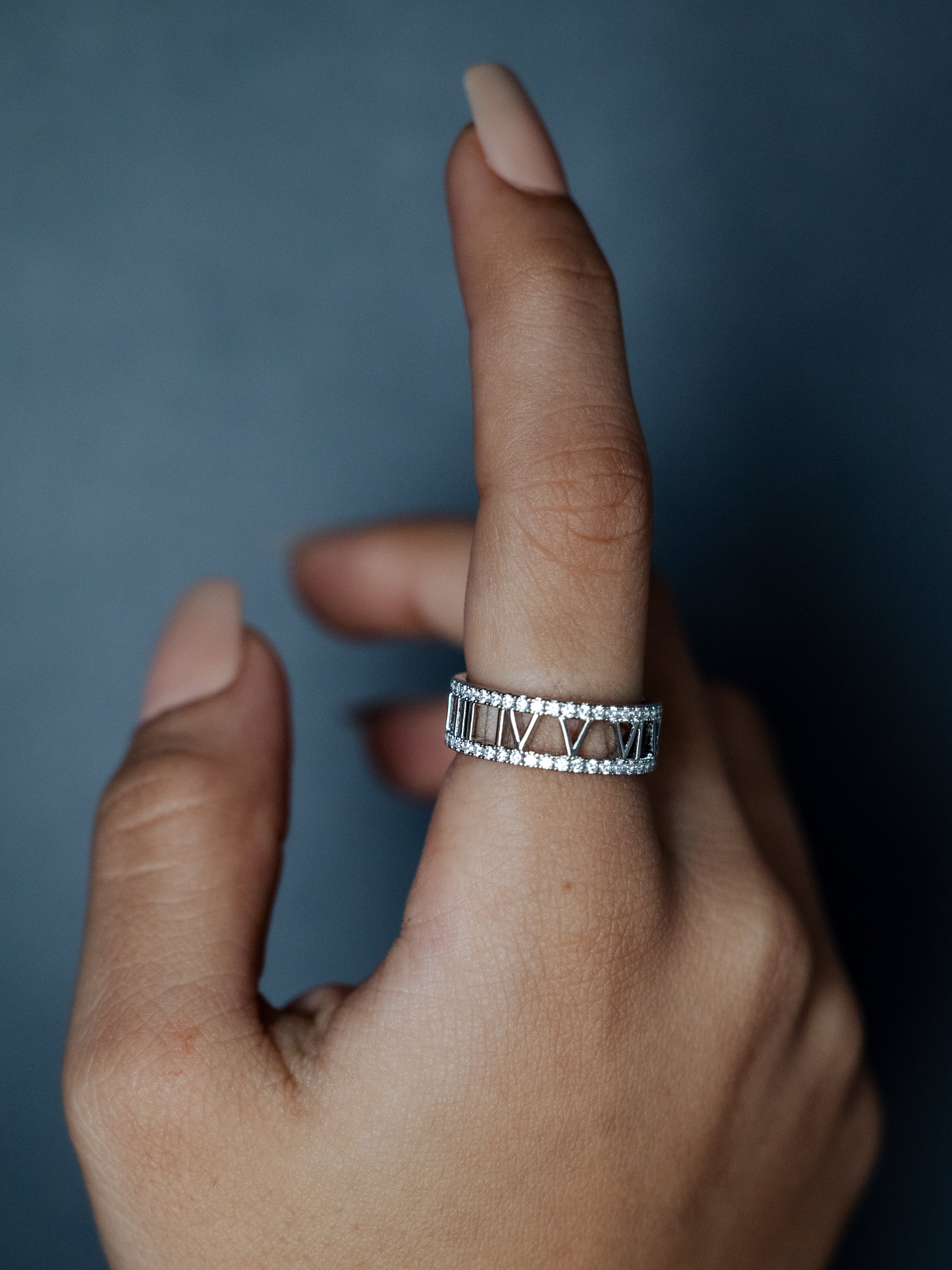 Diamond Roman Numeral Ring | Silver Polish