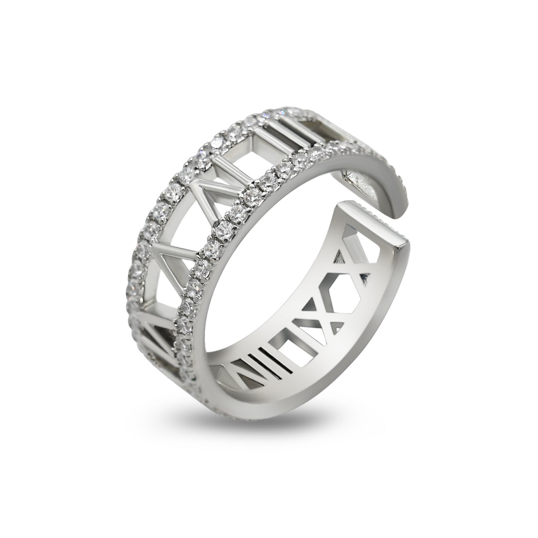 Diamond Roman Numeral Ring | Silver Polish