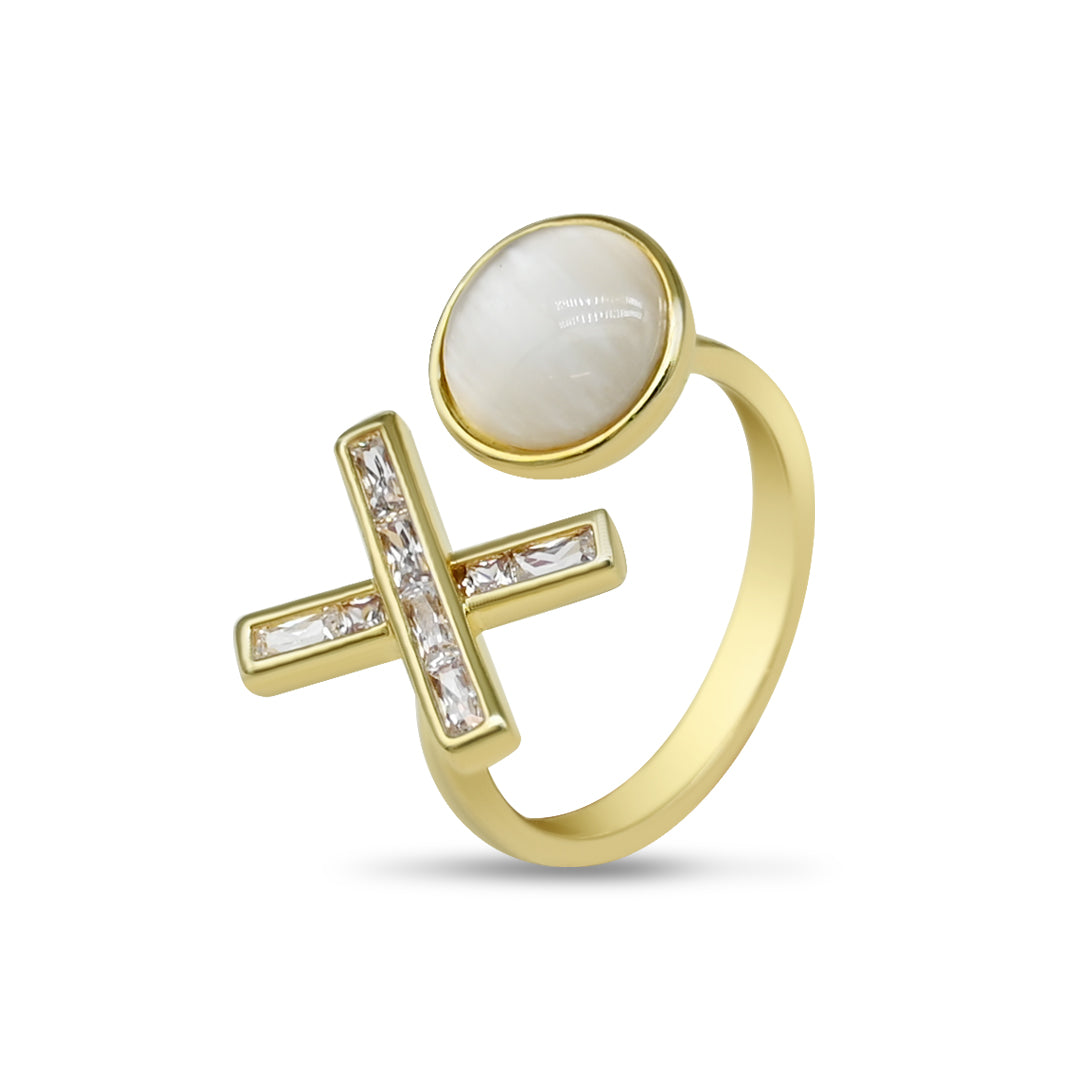 X & Zero Pearl Ring