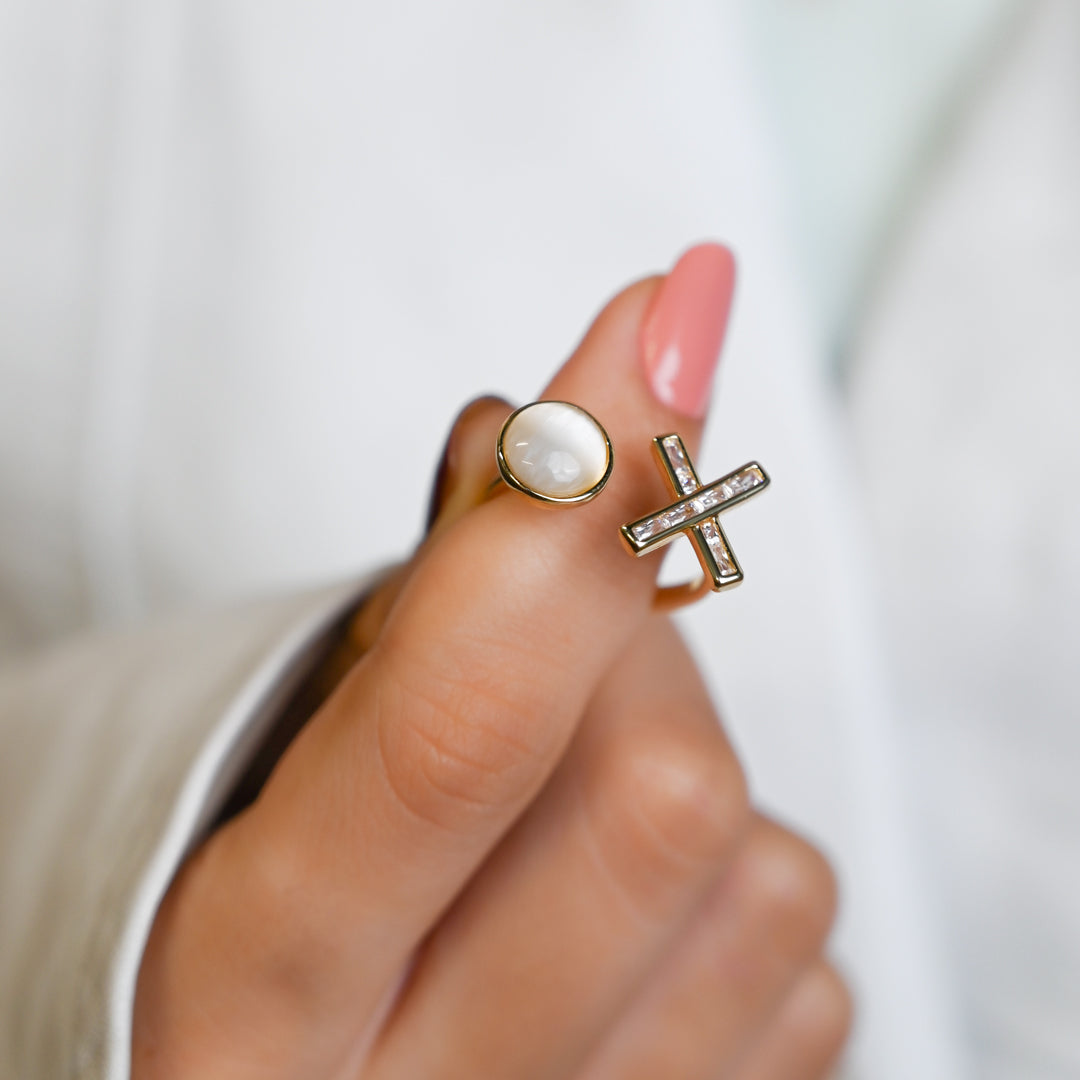 X & Zero Pearl Ring