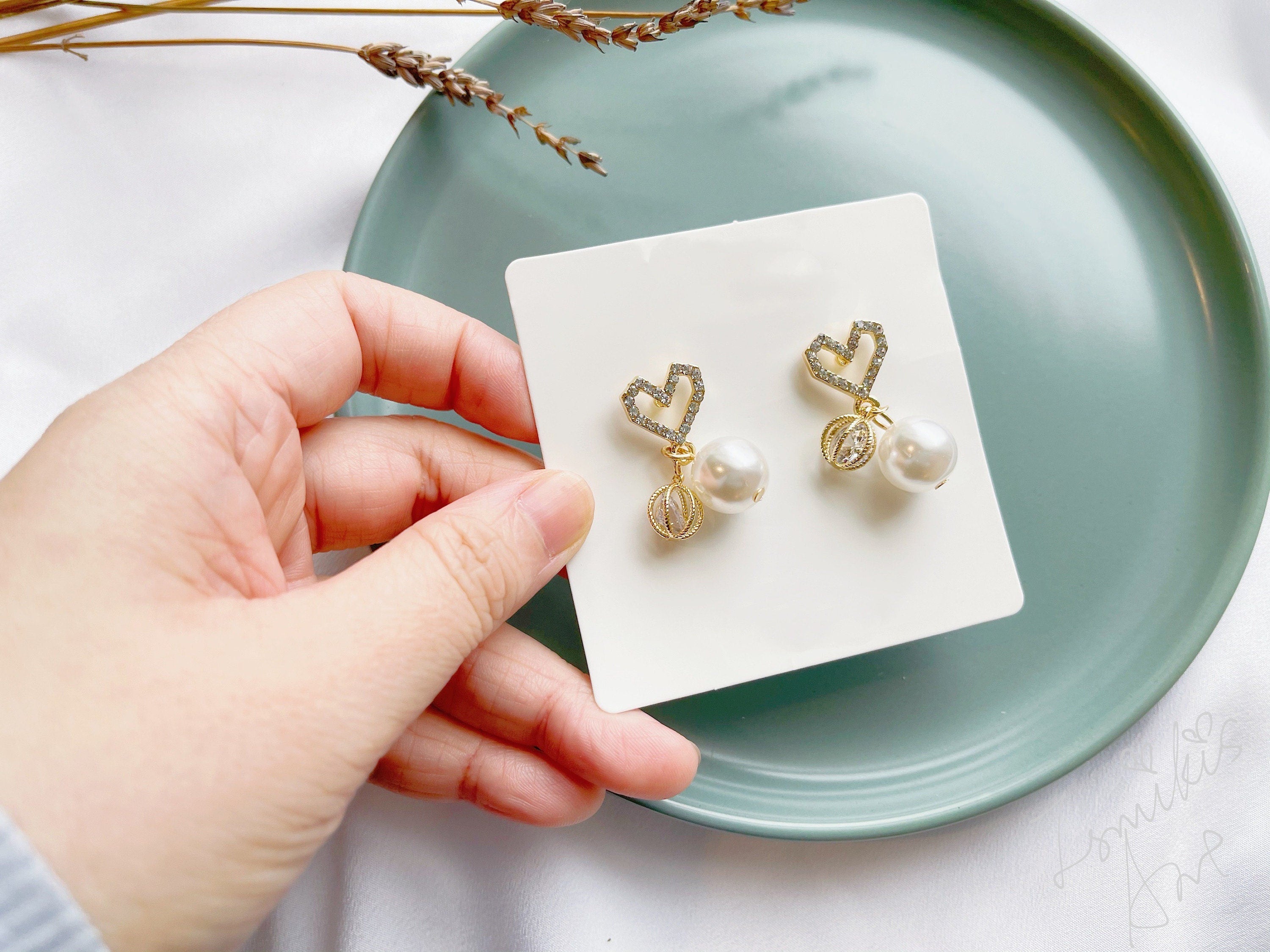 Diamond Heart Pearl Drop