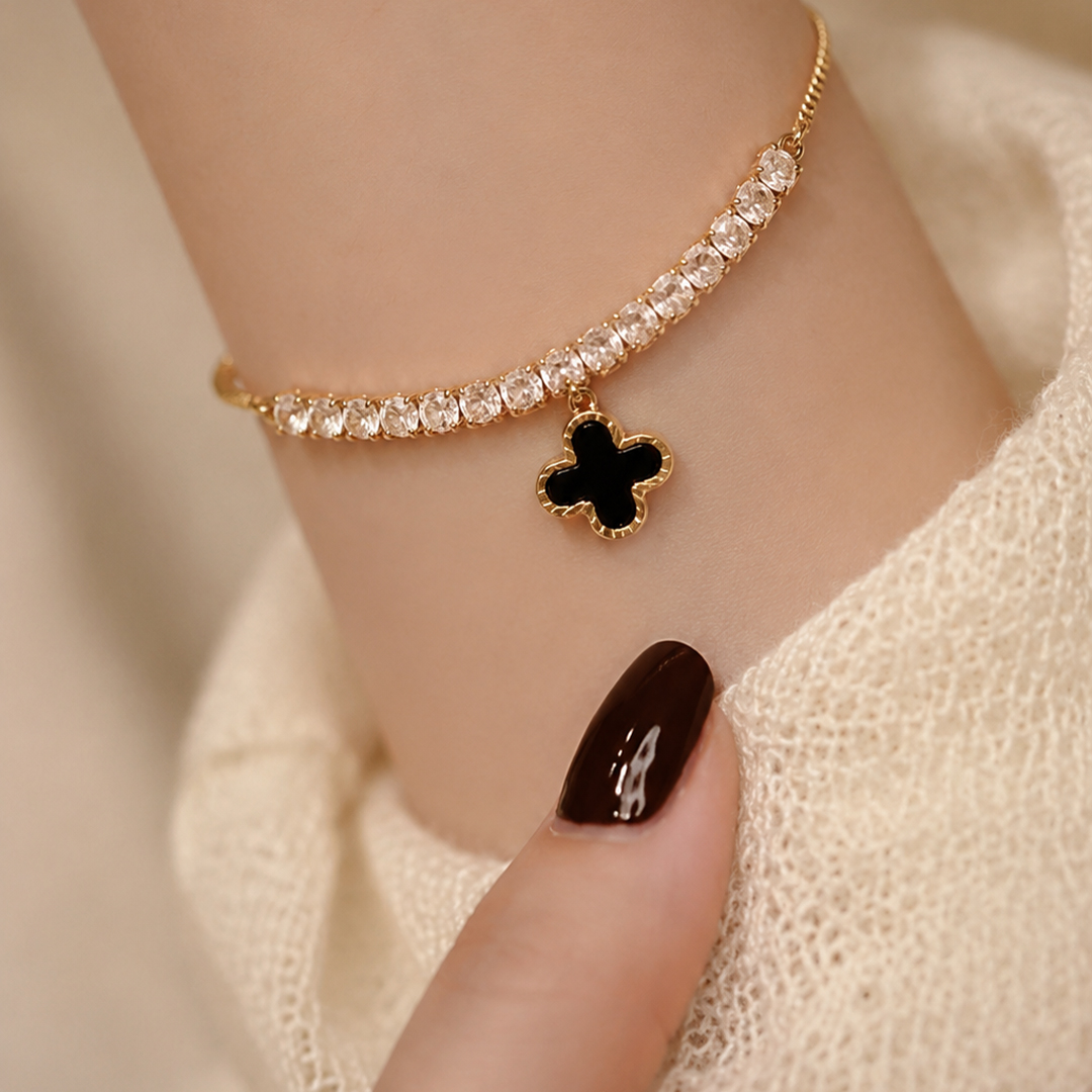 Onyx Clover Tennis Bracelet