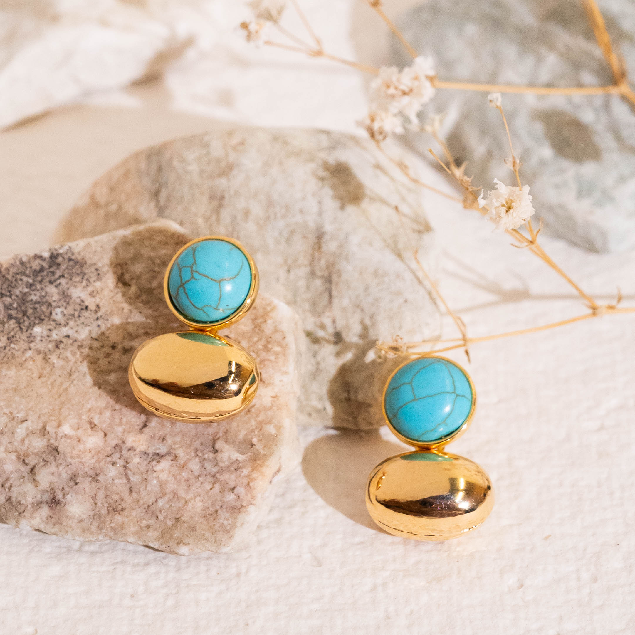 Azure Stone Gold Stud Earrings