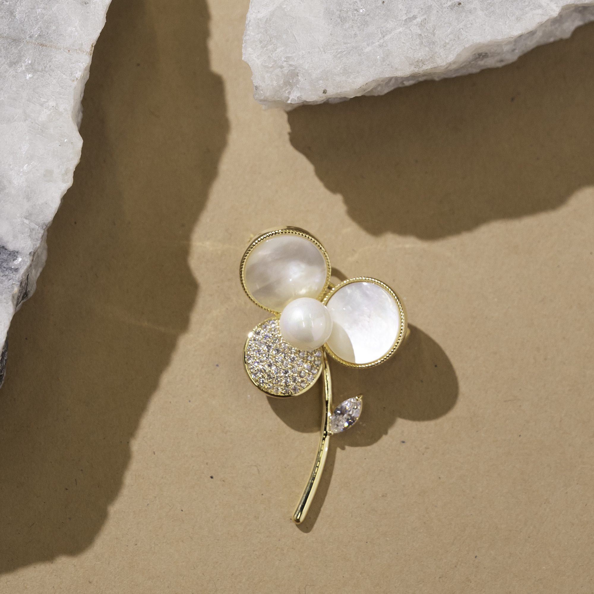 Pearl & Crystal Floral Brooch