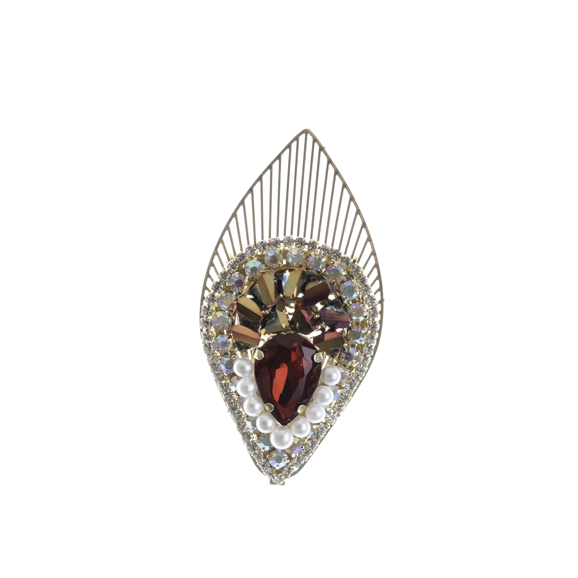 Crimson Filigree Leaf Brooch