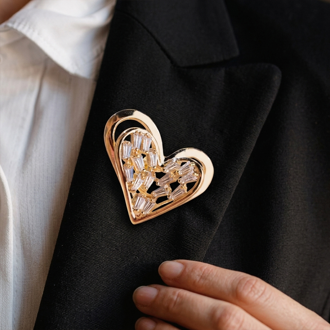 Crystal Heart Brooch