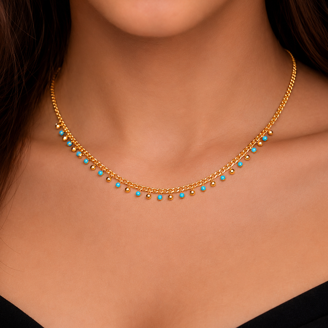 Turquoise Bead Fringe Link Necklace