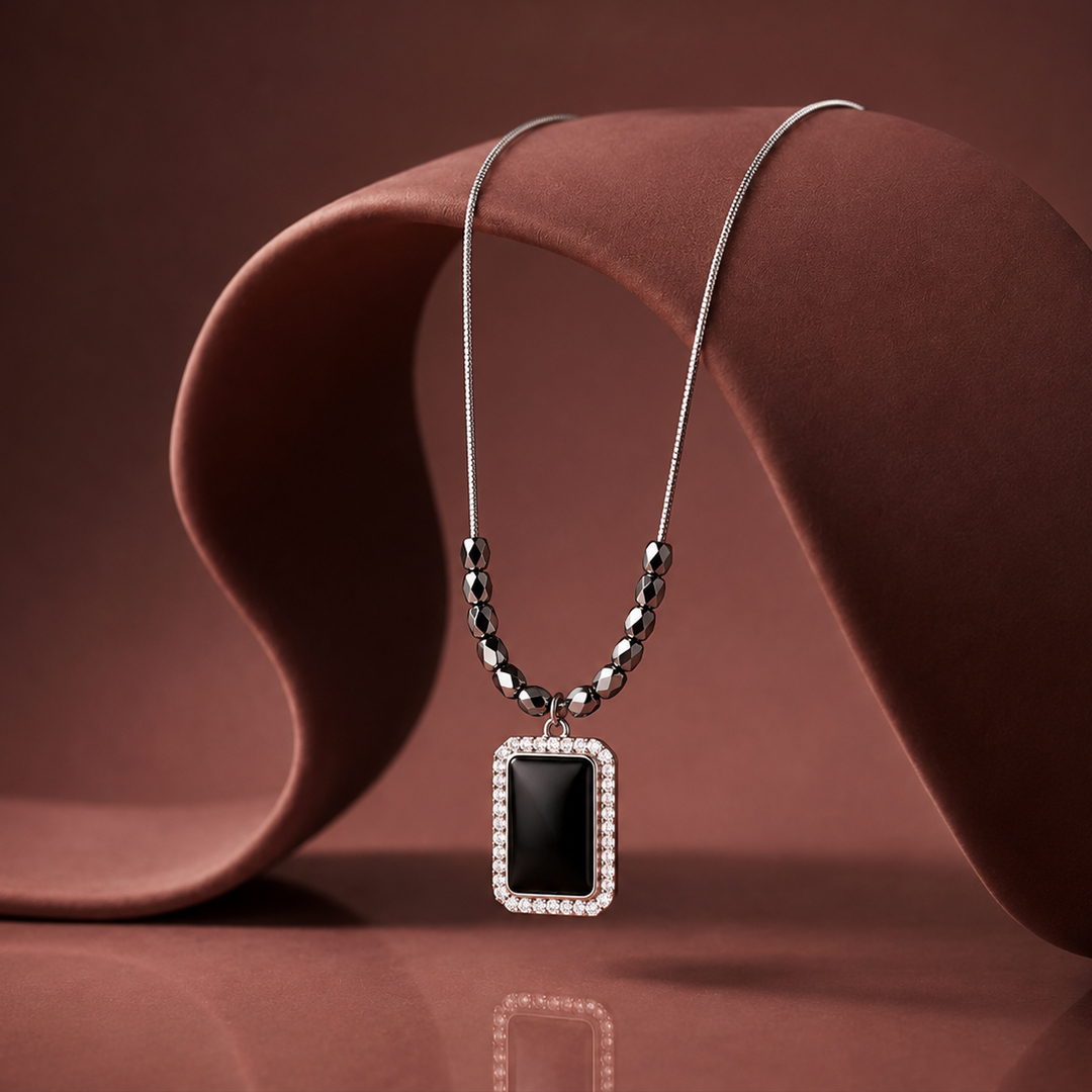 Onyx & Diamond Pendant Necklace