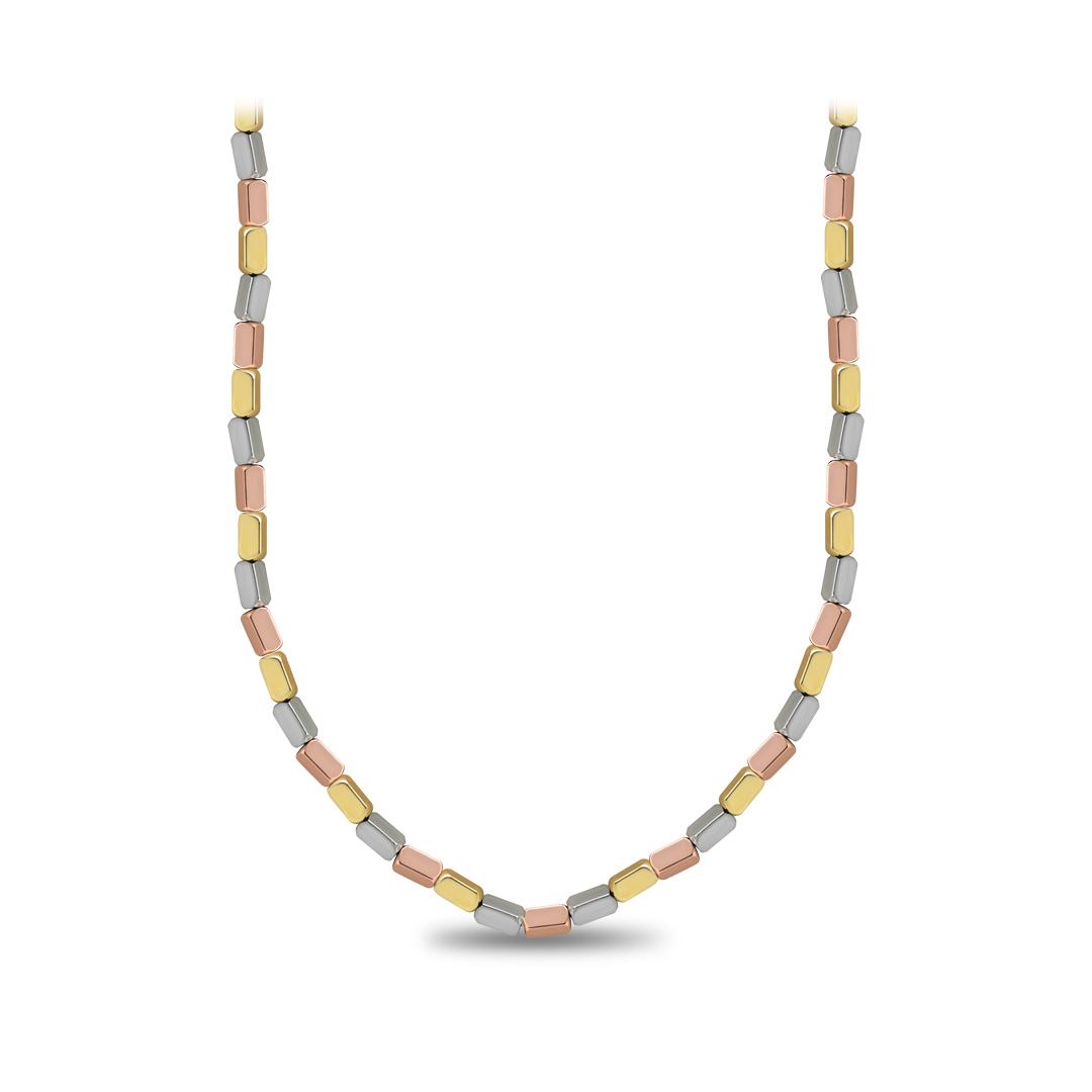 Tricolor Rectangular Bead Necklace