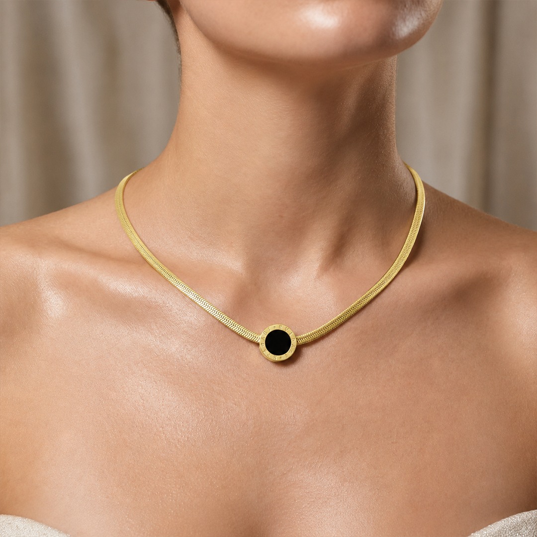 Onyx Medallion Snake Chain Necklace