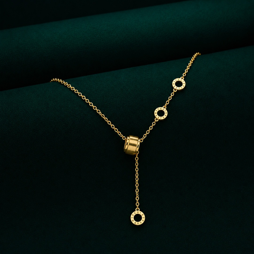 Roman Numeral Lariat Barrel Necklace
