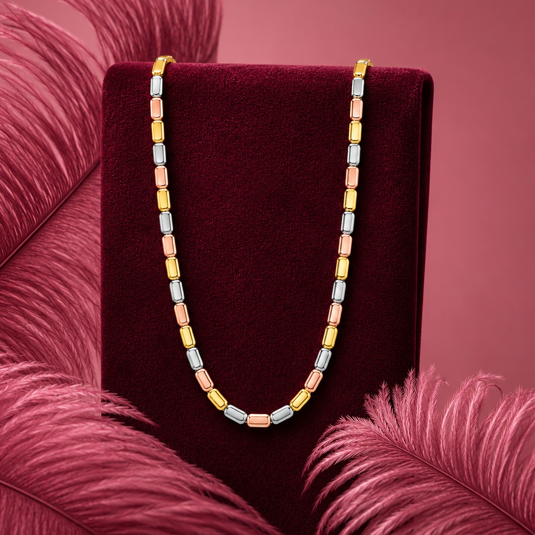 Tricolor Rectangular Bead Necklace