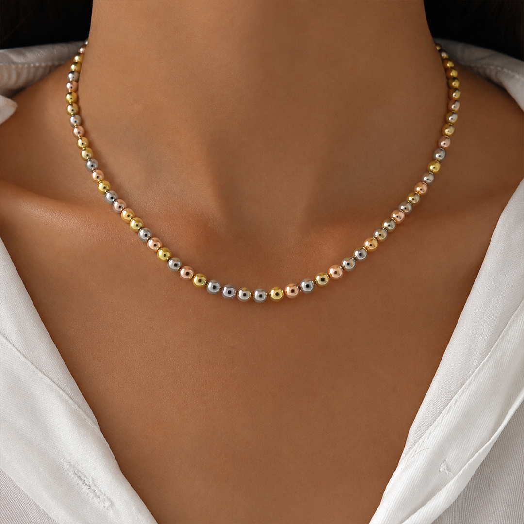 Tricolor High-Polish Ball Bead Necklace