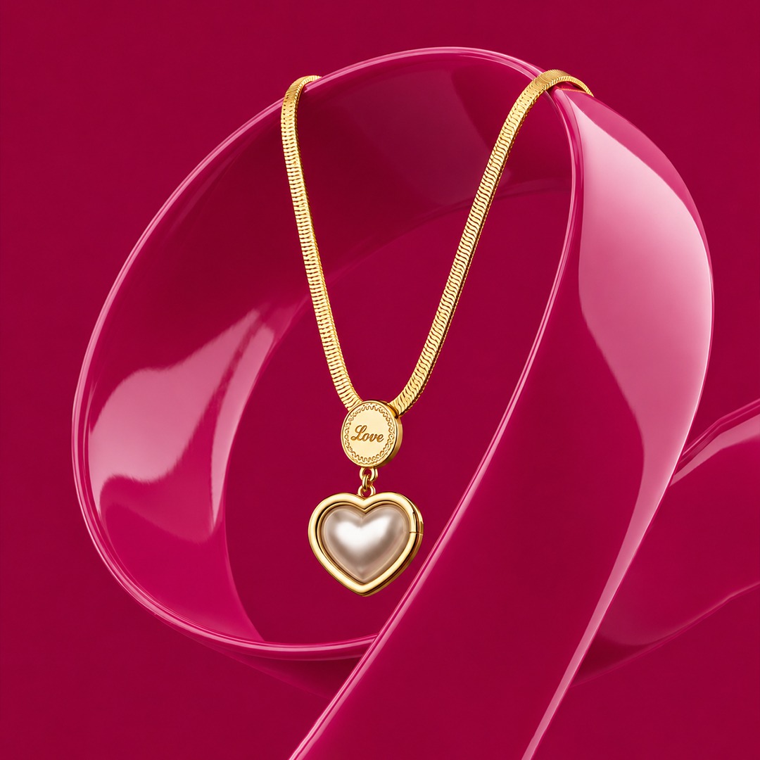 Pearl Heart Medallion Snake Chain Necklace