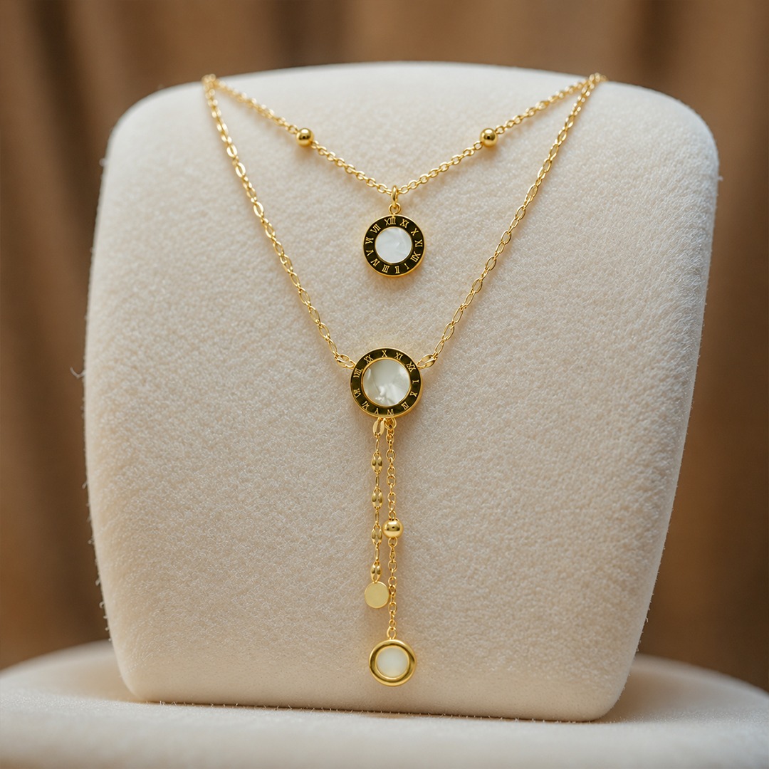 Roman Numeral Layered Lariat Necklace