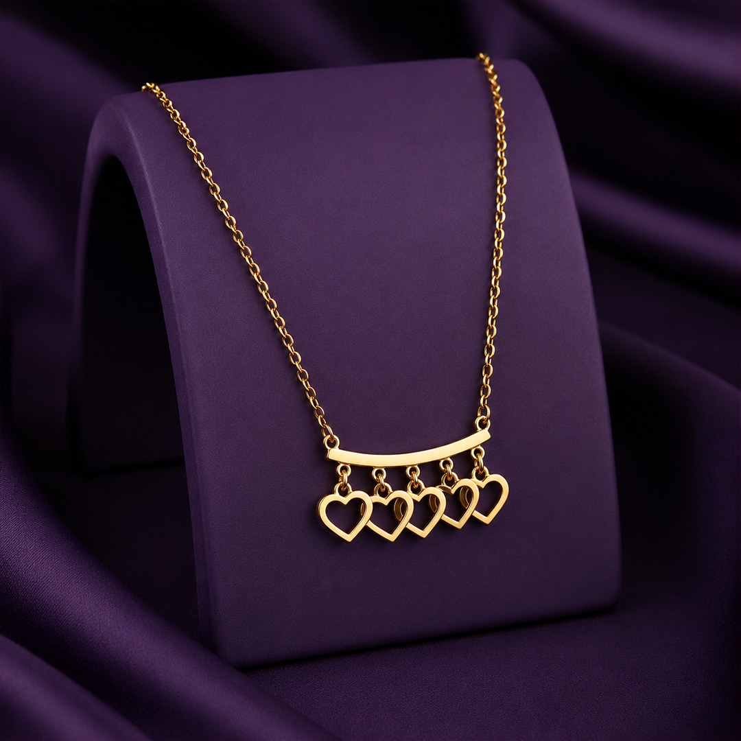 Five-Heart Dangle Bar Necklace