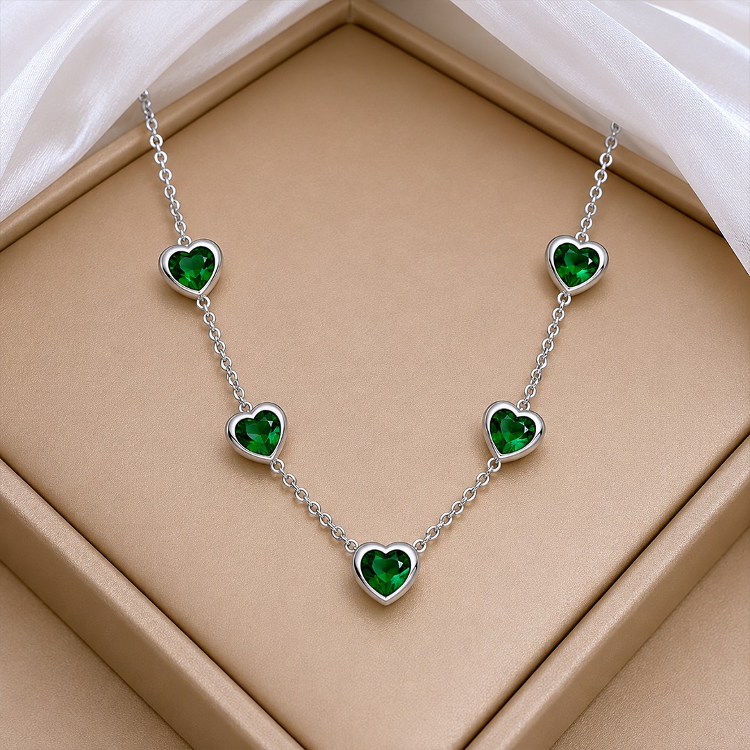 Emerald Heart Station Necklace