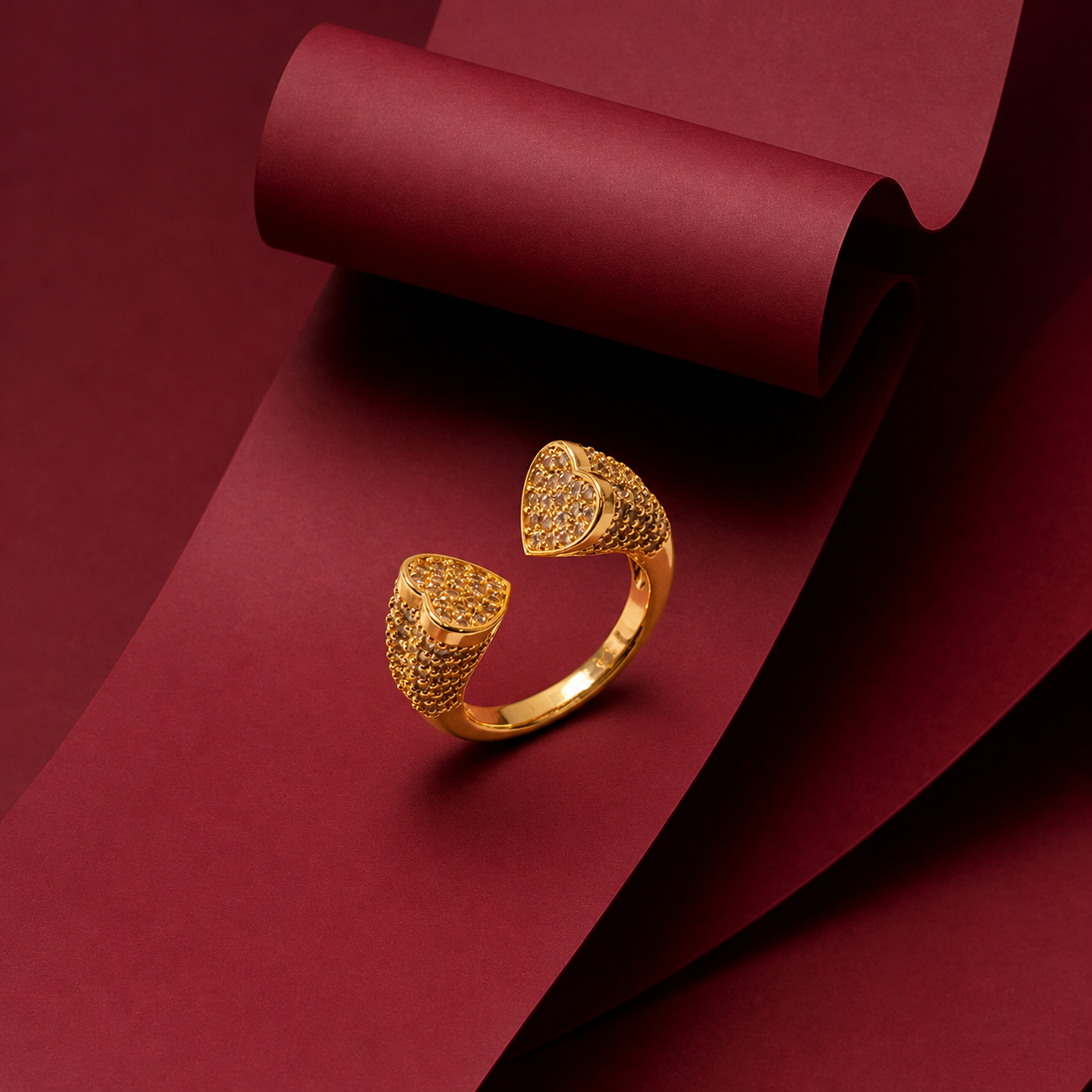 Twin Heart Pave Ring
