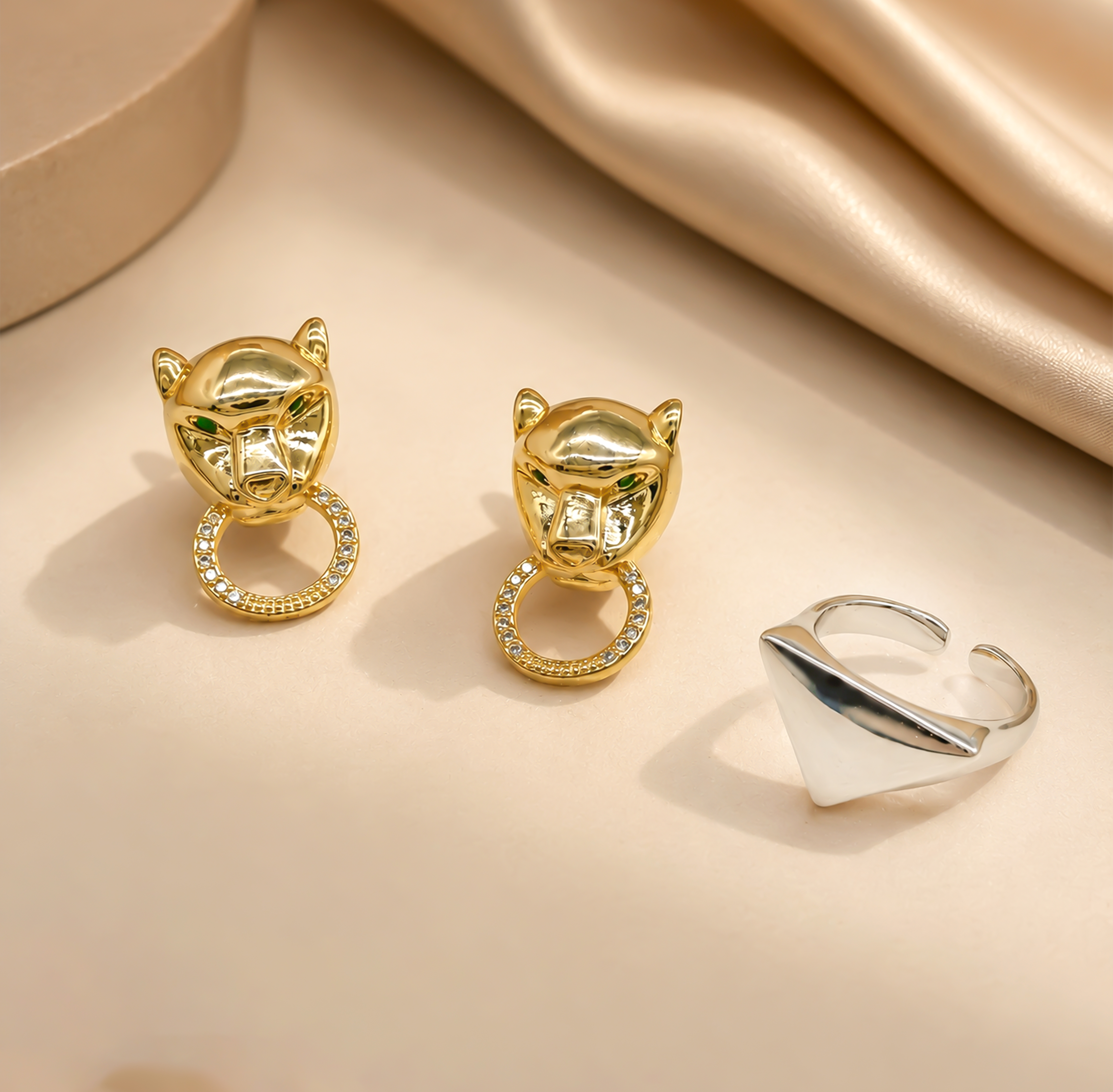 Gold Panther & Silver Geometric Ring