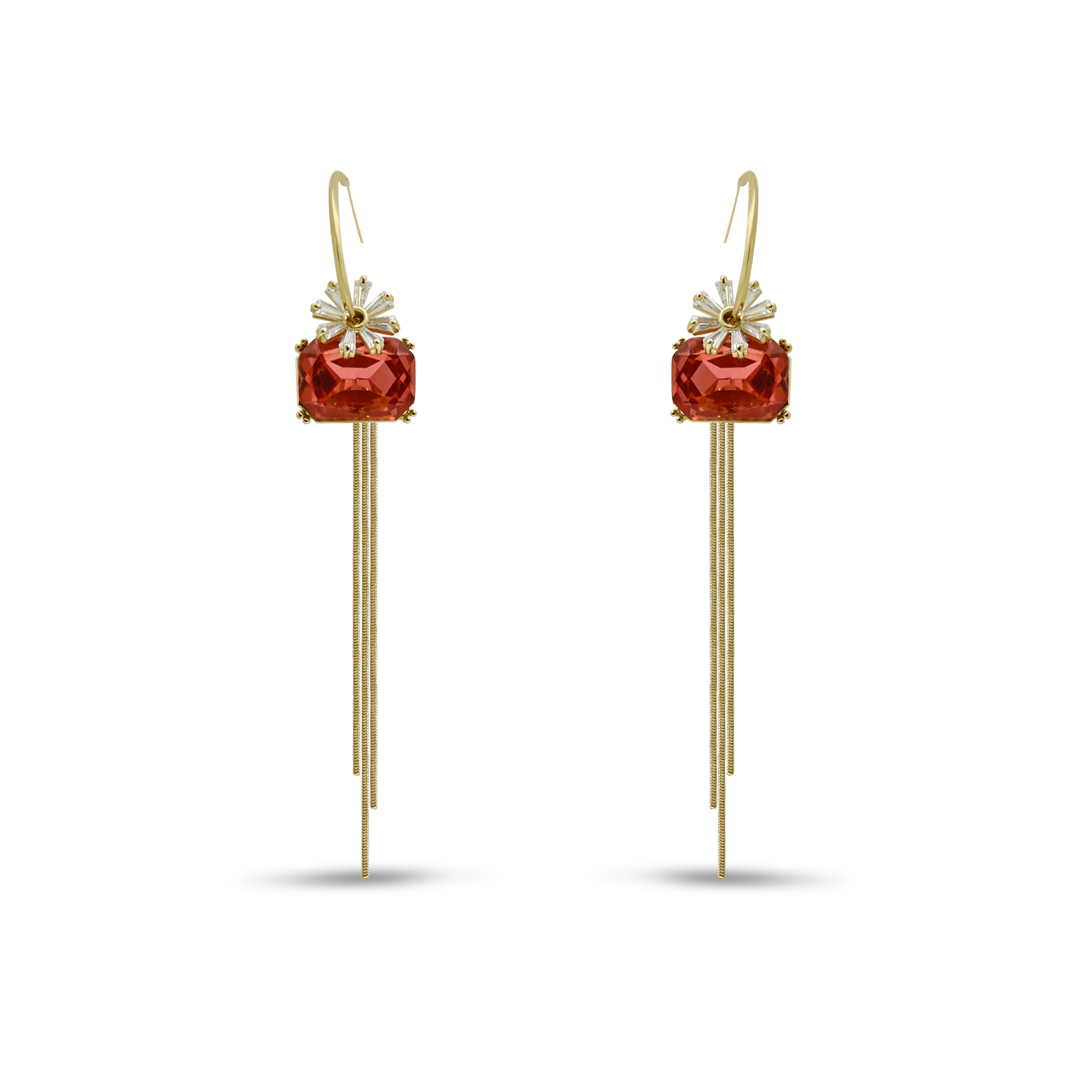 Red Stone Tassel Earrings