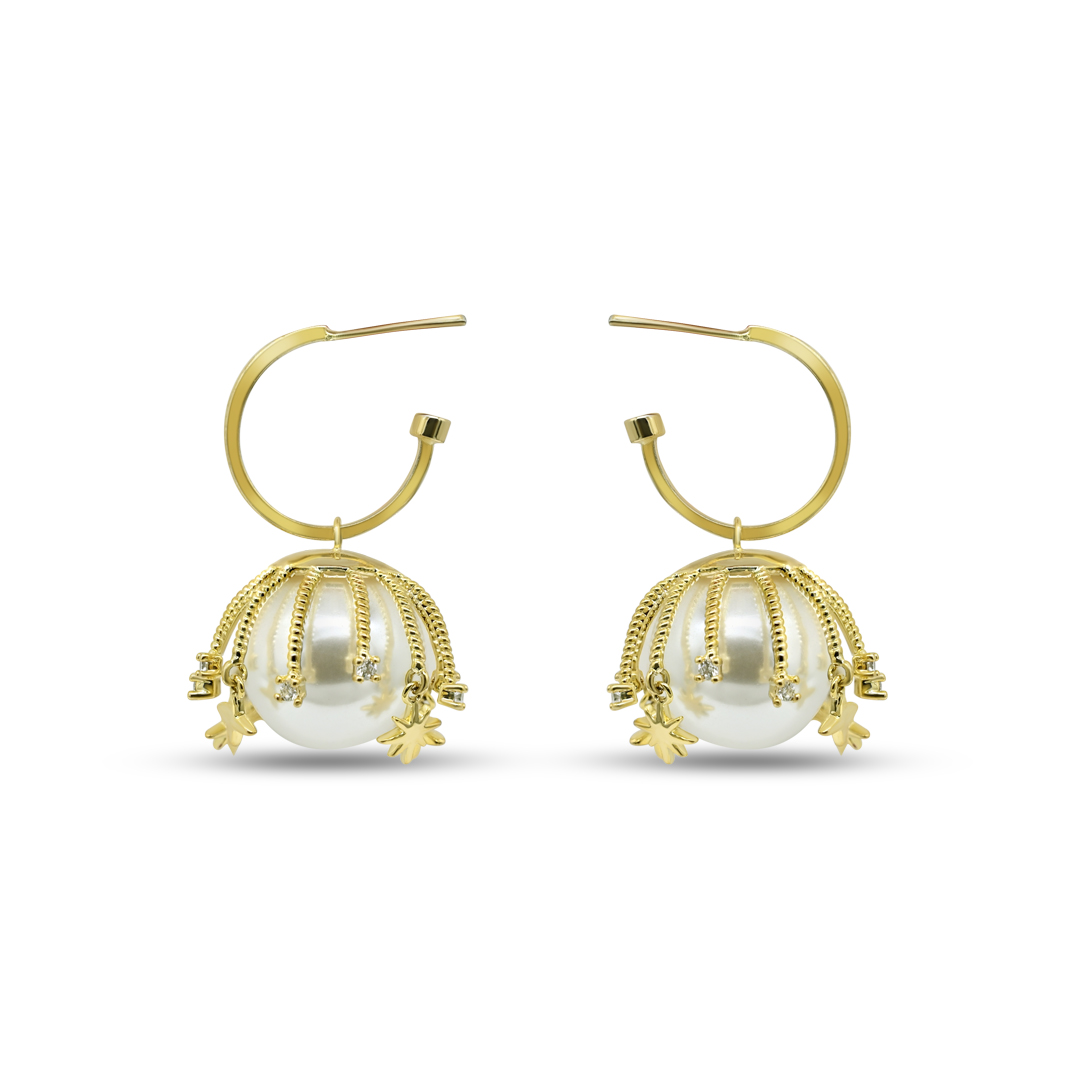 Starry Pearl Hoop Earrings