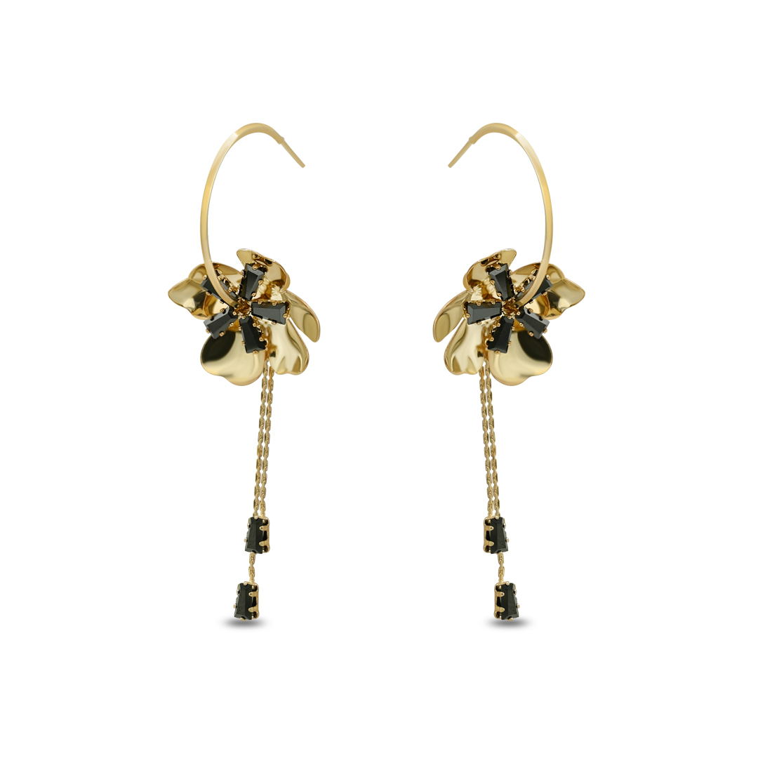 Black Crystal Floral Drop