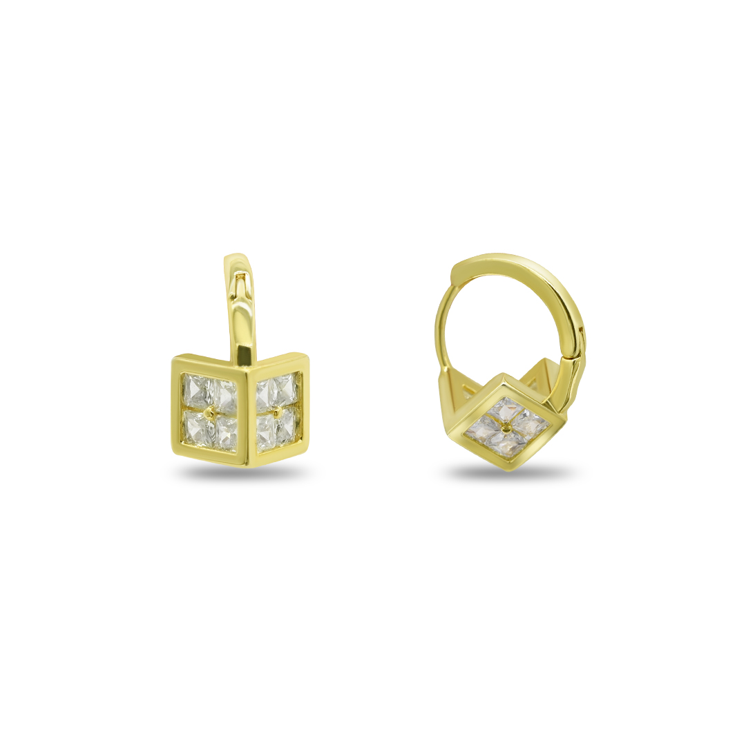Princess-Cut Crystal Cube Huggie