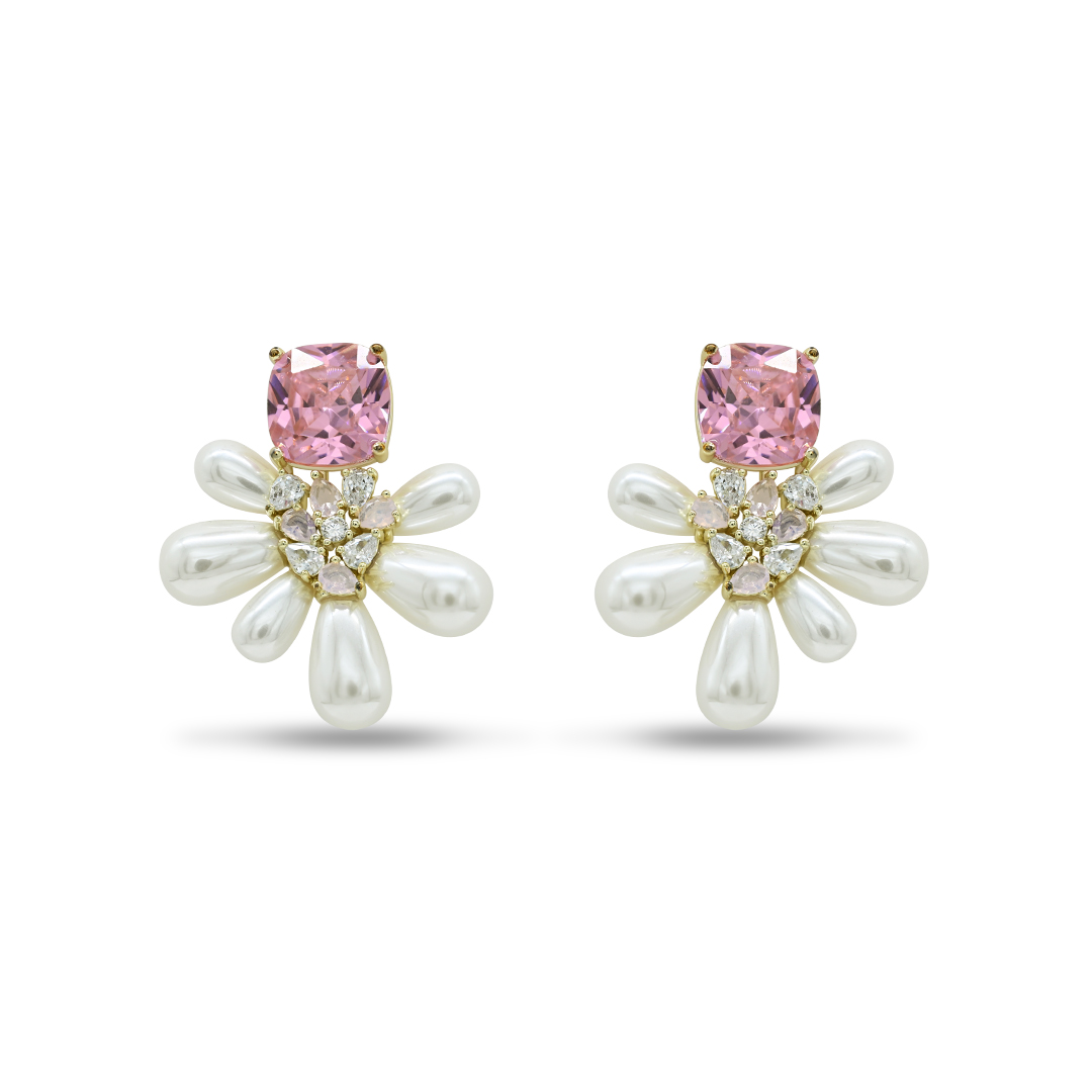 Pink Topaz Pearl Fan Studs