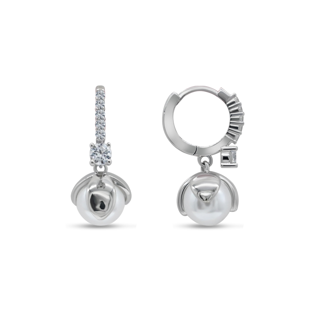 Silver Tulip Pearl Huggies