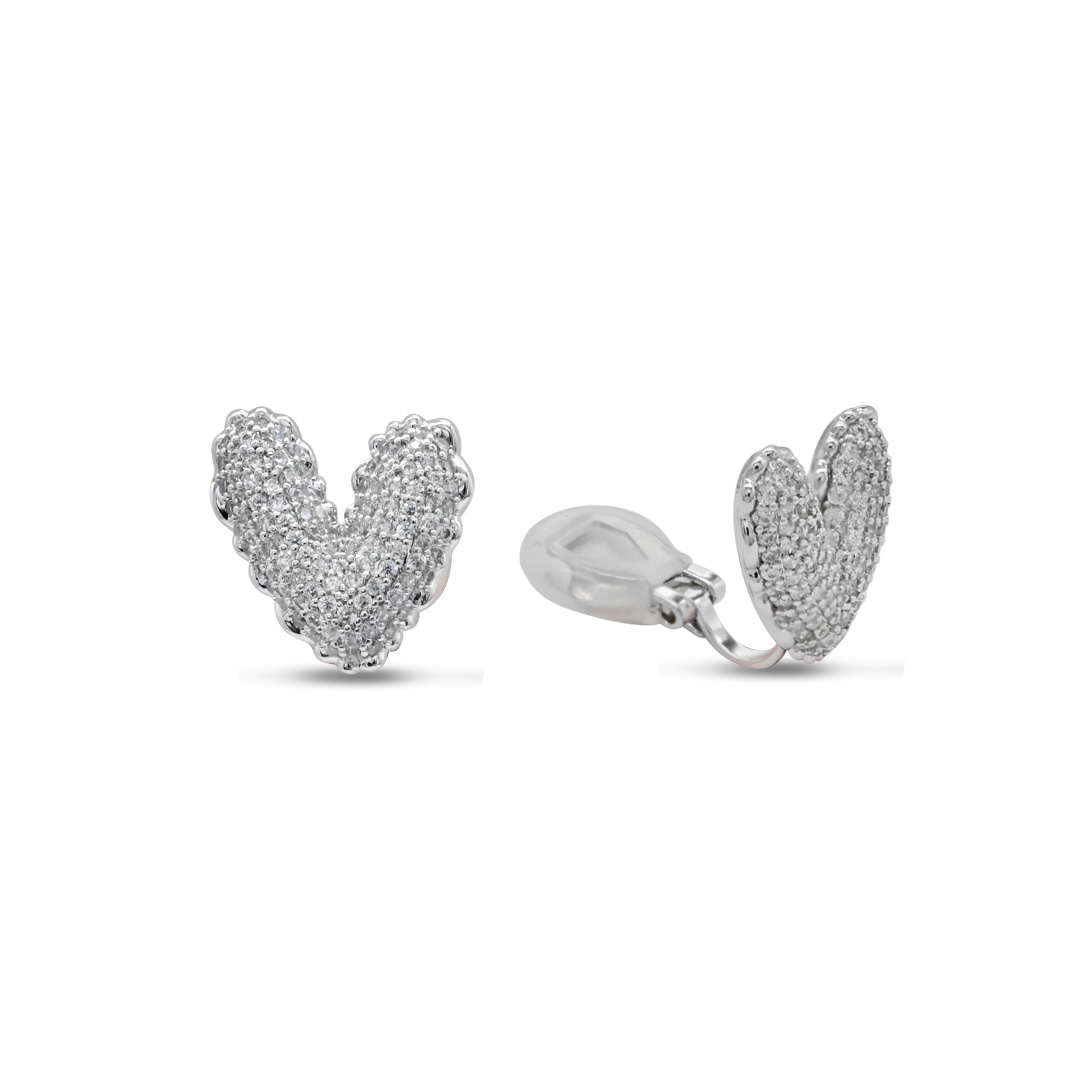 Silver Pave Heart Clips