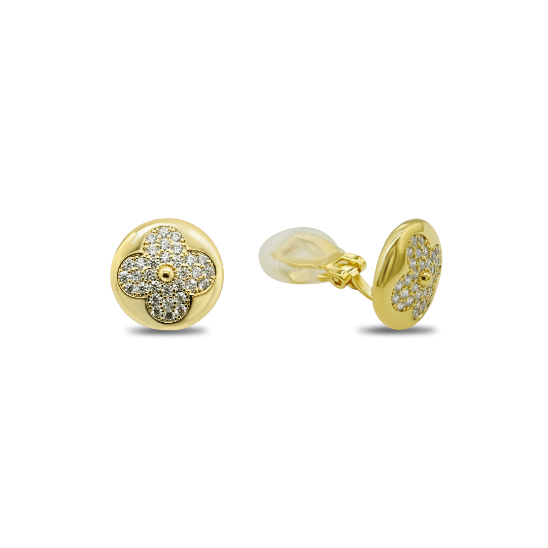 Pave Clover Disk Clips