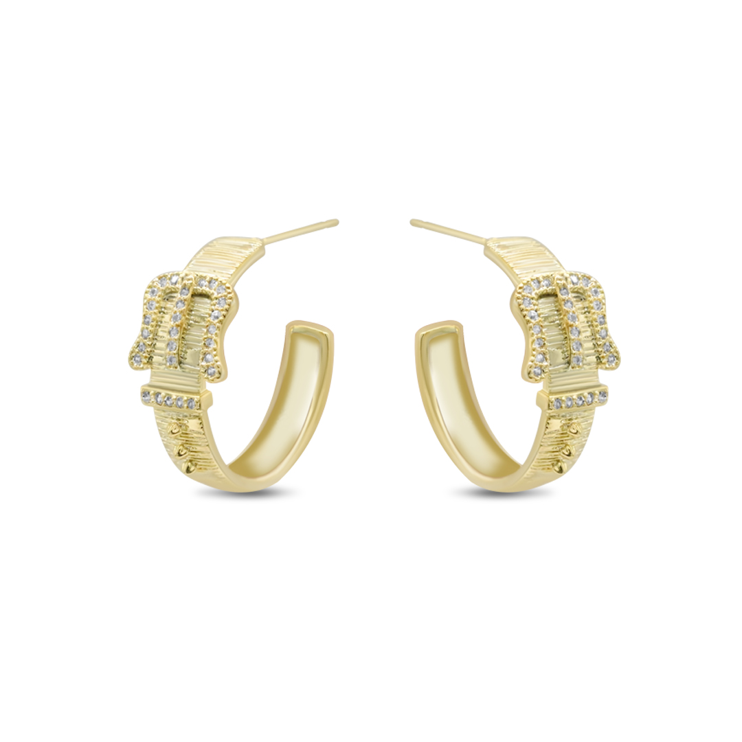 Golden Buckle Crystal Hoops