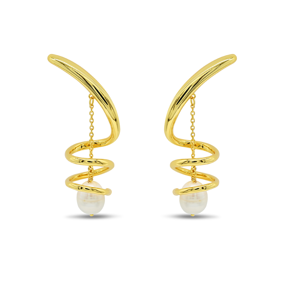 Spiral Pearl Drop Earrings