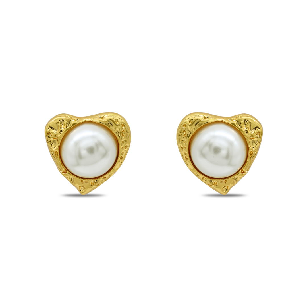Textured Heart Pearl Studs