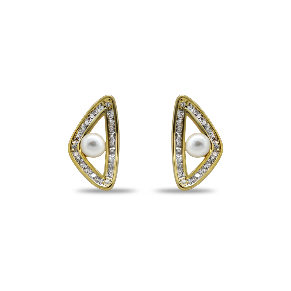 Triangle Pearl Stud Earrings