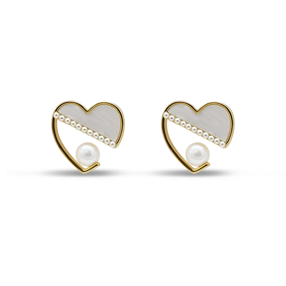 Heart-Frame Floating Pearl Studs